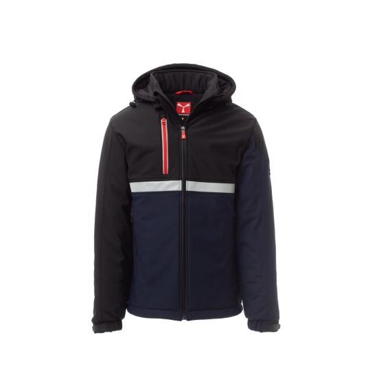 KURTKA OCIEPLANA SOFTSHELL Z KAPTUREM MĘSKA WISE PAD - GRANATOWY/CZARNY