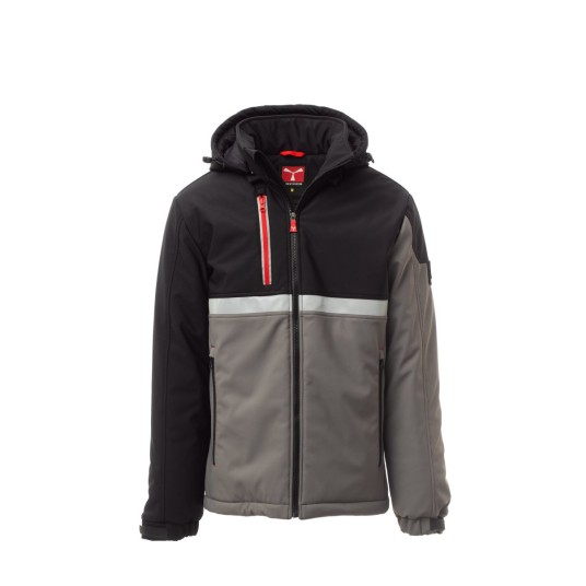 KURTKA OCIEPLANA SOFTSHELL Z KAPTUREM MĘSKA WISE PAD - ZADYMIONY/CZARNY