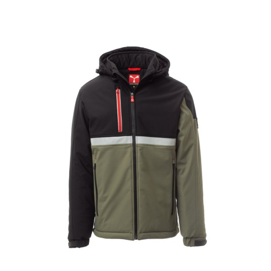 KURTKA OCIEPLANA SOFTSHELL Z KAPTUREM MĘSKA WISE PAD - ZIELONY WOJSKOWY/CZARNY