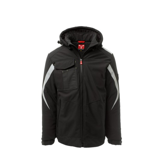 KURTKA OCIEPLANA SOFTSHELL Z KAPTUREM MĘSKA WONDER PAD - CZARNY/CZARNY