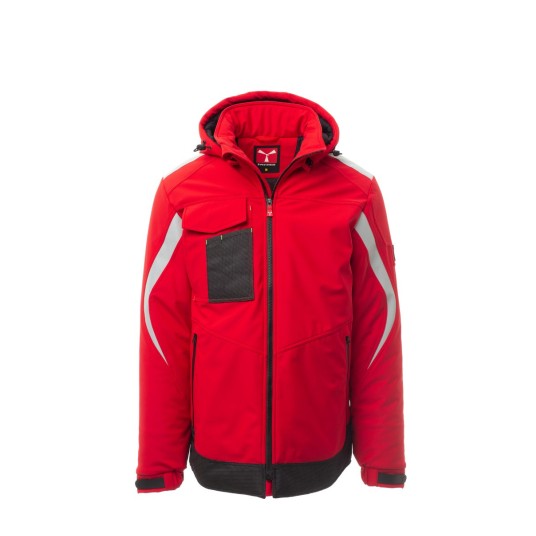 KURTKA OCIEPLANA SOFTSHELL Z KAPTUREM MĘSKA WONDER PAD - CZERWONY/CZARNY