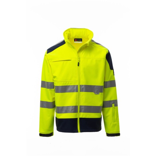 KURTKA ODBLASKOWA SOFTSHELL MĘSKA SCREEN - ŻÓŁTY FLUO/GRANATOWY