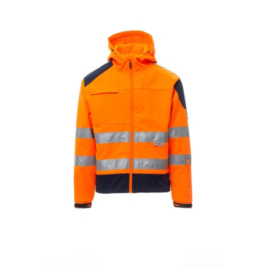 KURTKA ODBLASKOWA SOFTSHELL MĘSKA SHINE 2.0 - POMARAŃCZOWY FLUO/GRANATOWY