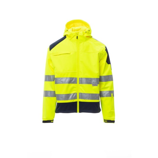 KURTKA ODBLASKOWA SOFTSHELL MĘSKA SHINE 2.0 - ŻÓŁTY FLUO/GRANATOWY