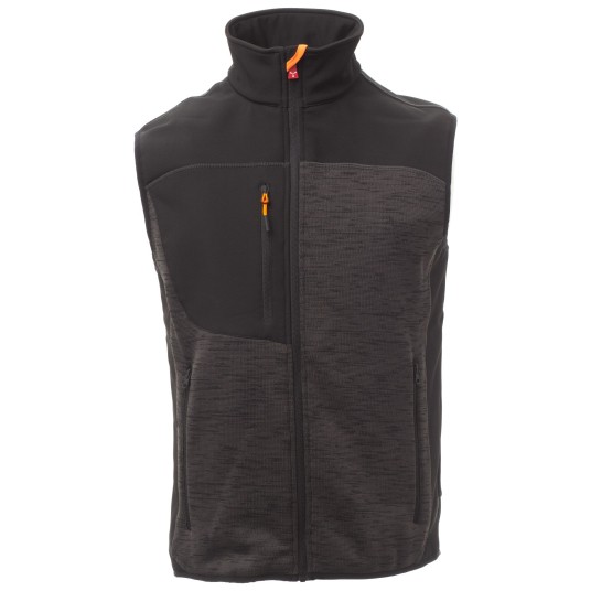 KURTKA SOFTSHELL TOUR - SZARY STALOWY MELANŻ-CZARNO-POMARAŃCZOWY FLUO