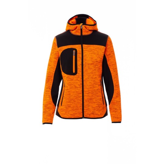 KURTKA SOFTSHELL Z KAPTUREM DAMSKA TRIP LADY - POMARAŃCZOWY FLUO/CZARNY