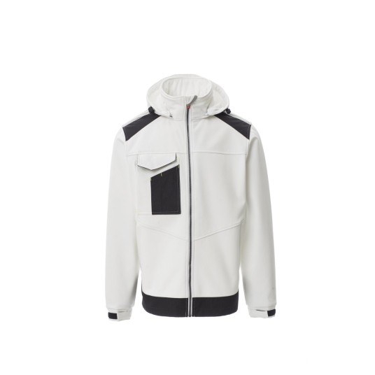 KURTKA SOFTSHELL Z KAPTUREM MĘSKA PERFORMER 2.0 - BIAŁY/CZARNY