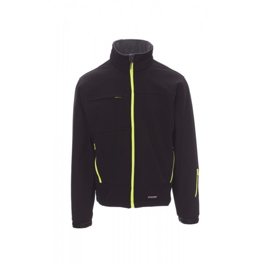 KURTKA SOFTSHELL Z KAPTUREM MĘSKA STORM - CZARNY/ŻÓŁTY NEON