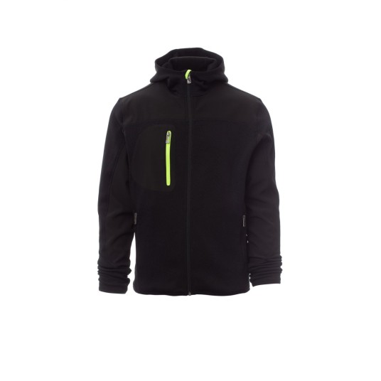 KURTKA SOFTSHELL Z KAPTUREM MĘSKA TRIP - CZARNY/CZARNY-ŻÓŁTY FLUO