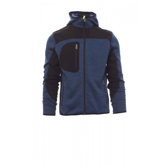 KURTKA SOFTSHELL Z KAPTUREM MĘSKA TRIP - NIEBIESKI MELANŻ/CZARNO-ŻÓŁTY FLUO
