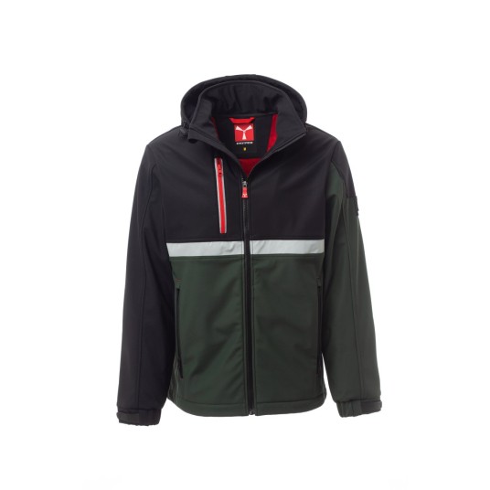 KURTKA SOFTSHELL Z KAPTUREM MĘSKA WISE - LEŚNA ZIELEŃ/CZARNY