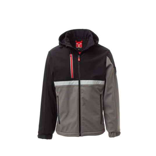 KURTKA SOFTSHELL Z KAPTUREM MĘSKA WISE - ZADYMIONY/CZARNY