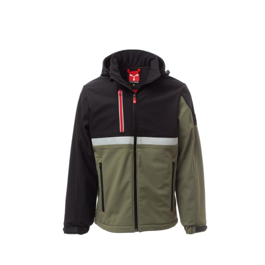 KURTKA SOFTSHELL Z KAPTUREM MĘSKA WISE - ZIELONY WOJSKOWY/CZARNY
