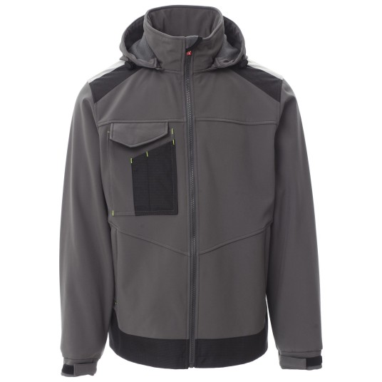 KURTKA SOFTSHELL Z KAPTUREM PERFORMER 2.0 - ZADYMIONY-CZARNY