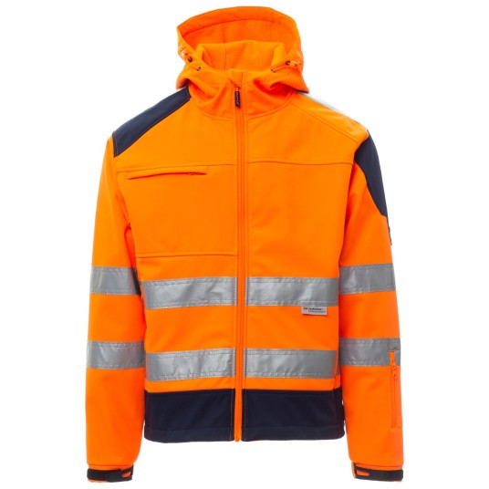 KURTKA SOFTSHELL Z KAPTUREM SHINE 2.0 - POMARAŃCZOWY FLUO-GRANATOWY
