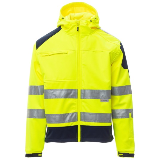 KURTKA SOFTSHELL Z KAPTUREM SHINE 2.0 - ŻÓŁTY FLUO-GRANATOWY