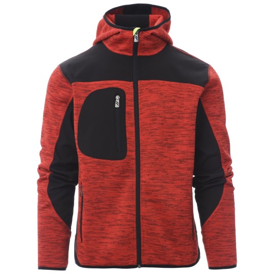 KURTKA SOFTSHELL Z KAPTUREM TRIP - CZERWONY-CZARNO-ŻÓŁTY FLUO