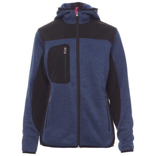 KURTKA SOFTSHELL Z KAPTUREM TRIP LADY - NIEBIESKI MELANŻ-CZARNO-FUKSJOWY FLUO