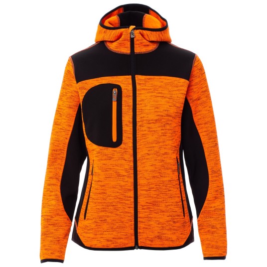 KURTKA SOFTSHELL Z KAPTUREM TRIP LADY - POMARAŃCZOWY FLUO-CZARNY