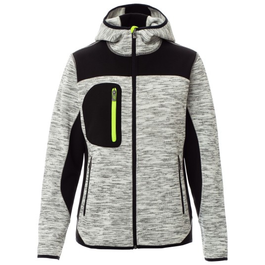 KURTKA SOFTSHELL Z KAPTUREM TRIP LADY - SZARY MELANŻ-CZARNO-ŻÓŁTY FLUO