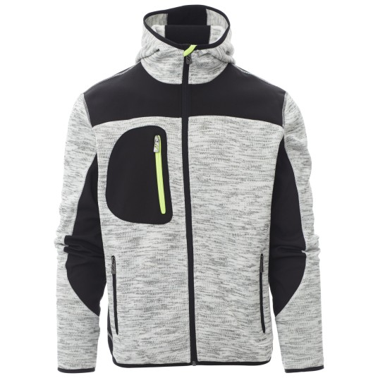 KURTKA SOFTSHELL Z KAPTUREM TRIP - SZARY MELANŻ-CZARNO-ŻÓŁTY FLUO