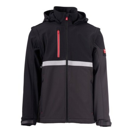 KURTKA SOFTSHELL Z KAPTUREM WISE 2IN1 - ANTRACYTOWY-CZARNY
