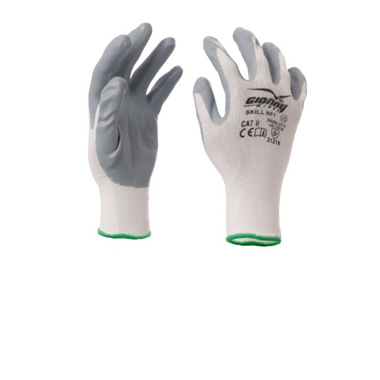 RĘKAWICA POLIESTROWA POWLEKANA NITRYLEM SKILL NF1 - BIAŁY/SZARY