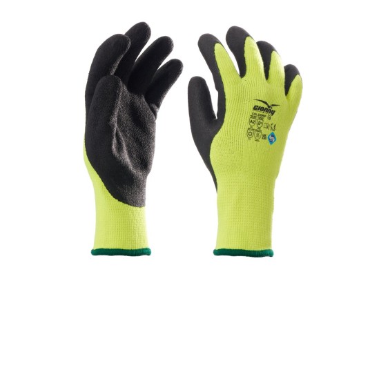 RĘKAWICA ZIMOWA AKRYLOWA POWLEKANA LATEKSEM COLDGRIP - ŻÓŁTY FLUO/CZARNY