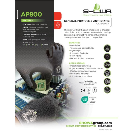 RĘKAWICE ANTYSTATYCZNE SHOWA AP800 - SZARY