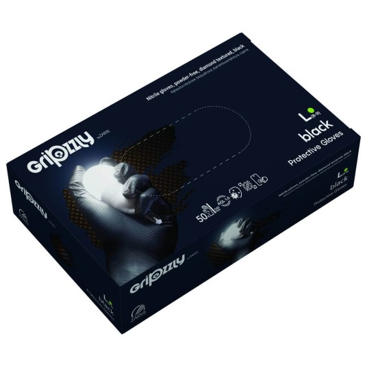 RĘKAWICE OCHRONNE, NITRYLOWE BEZPUDROWE CZARNE 50 SZT. - GRIPZZLY