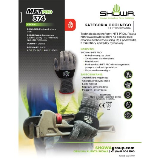 RĘKAWICE UNIWERSALNE SHOWA MFT PRO 374 - CZARNY