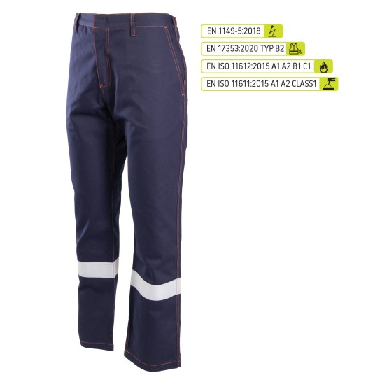 SPODNIE DO PASA PROFFLAM ANTISTATIC ODBLASK KAT.II - GRANATOWY