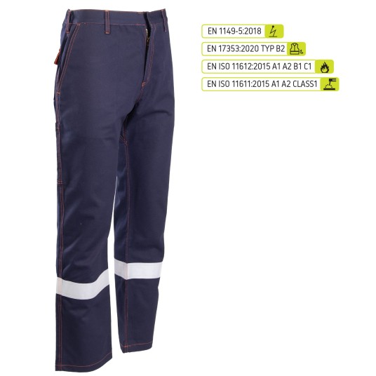 SPODNIE DO PASA PROFFLAM ANTISTATIC ODBLASK KAT.II - GRANATOWY