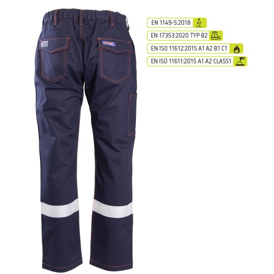 SPODNIE DO PASA PROFFLAM ANTISTATIC ODBLASK KAT.II - GRANATOWY