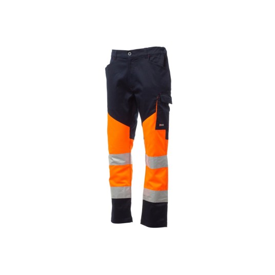 SPODNIE ODBLASKOWE CAŁOROCZNE UNISEX WORKING - POMARAŃCZOWY FLUO/GRANATOWY