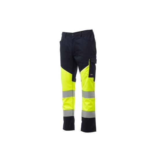SPODNIE ODBLASKOWE LETNIE UNISEX WORKING SUMMER - ŻÓŁTY FLUO/GRANATOWY