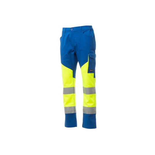 SPODNIE ODBLASKOWE LETNIE UNISEX WORKING SUMMER - ŻÓŁTY FLUO / KRÓLEWSKI NIEBIESKI