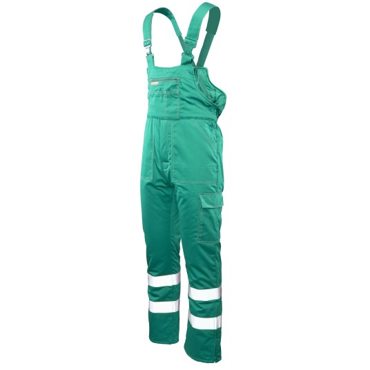 SPODNIE OGRODNICZKI OCIEPLANE BRIXTON SNOW PASY ODBLASKOWE - ZIELONY