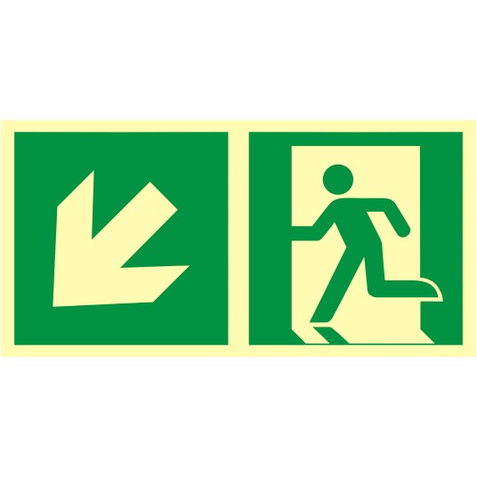 ZNAK EWAKUACYJNY - KIERUNEK DO WYJŚCIA EWAKUACYJNEGO - W DÓŁ W LEWO - AAE 103 CE PS