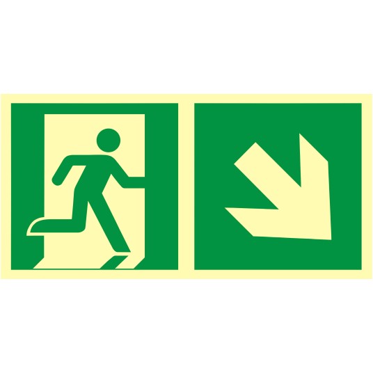 ZNAK EWAKUACYJNY - KIERUNEK DO WYJŚCIA EWAKUACYJNEGO - W DÓŁ W PRAWO - AAE 108 CE PS