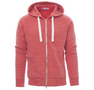 BLUZA NA ZAMEK Z KAPTUREM URBAN - CZERWONY MELANŻ