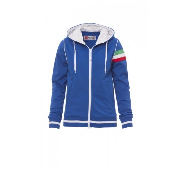 BLUZA Z KAPTUREM ROZPINANA DAMSKA KANSAS - KRÓLEWSKI NIEBIESKI/BIAŁY