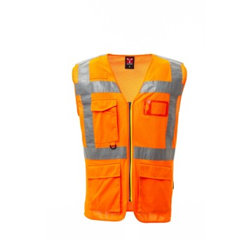 KAMIZELKA ODBLASKOWA ROZPINANA Z KIESZENIAMI EXTRA MESH - POMARAŃCZOWY FLUO