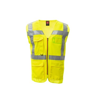 KAMIZELKA ODBLASKOWA ROZPINANA Z KIESZENIAMI EXTRA MESH - ŻÓŁTY FLUO