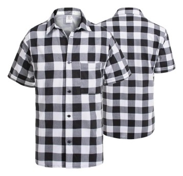 KOSZULA FLANELOWA KRÓTKI RĘKAW BIAŁO-CZARNA