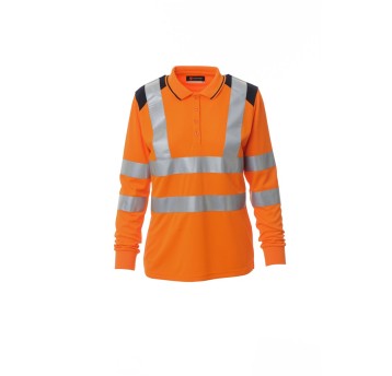 KOSZULKA ODBLASKOWA POLO Z DŁGUIM RĘKAWEM DAMSKA GUARD+WINTER LADY - POMARAŃCZOWY FLUO/GRANATOWY