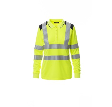 KOSZULKA ODBLASKOWA POLO Z DŁGUIM RĘKAWEM DAMSKA GUARD+WINTER LADY - ŻÓŁTY FLUO/GRANATOWY