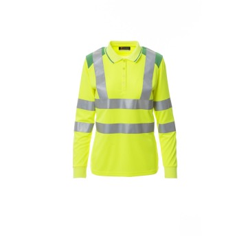 KOSZULKA ODBLASKOWA POLO Z DŁGUIM RĘKAWEM DAMSKA GUARD+WINTER LADY - ŻÓŁTY FLUO/ŻELOWY ZIELONY