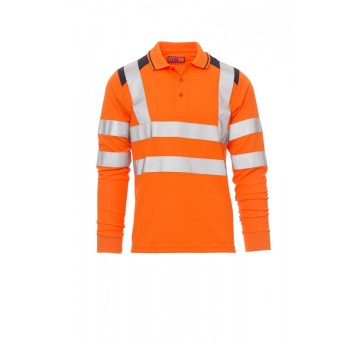 KOSZULKA ODBLASKOWA POLO Z DŁGUIM RĘKAWEM MĘSKA GUARD+WINTER - POMARAŃCZOWY FLUO/GRANATOWY