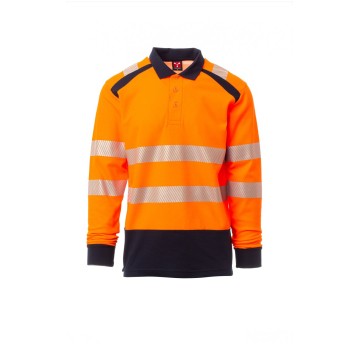 KOSZULKA ODBLASKOWA POLO Z DŁGUIM RĘKAWEM MĘSKA ROAD WINTER - POMARAŃCZOWY FLUO/GRANATOWY
